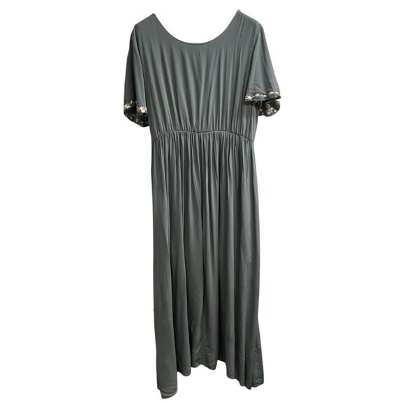 Jodifl Dress Womens 2X Green Faux Wrap Asymmetrical Maxi Embroidered Floral Boho - Picture 3 of 11